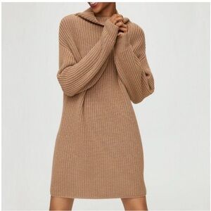 Aritzia Wilfred Montpellier 100% Wool Sweater Knit Loose Turtlleneck Neck Dress